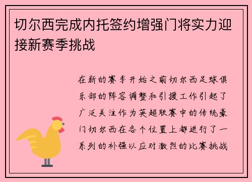 切尔西完成内托签约增强门将实力迎接新赛季挑战